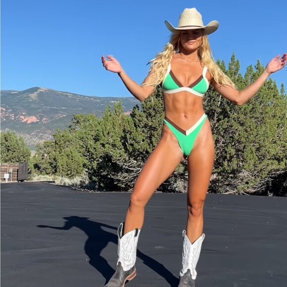 NWT OneOne Swimwear Bikini SET Kiwi Nellie Kameron Jesse New Collab Green Brown - Picture 6 of 7